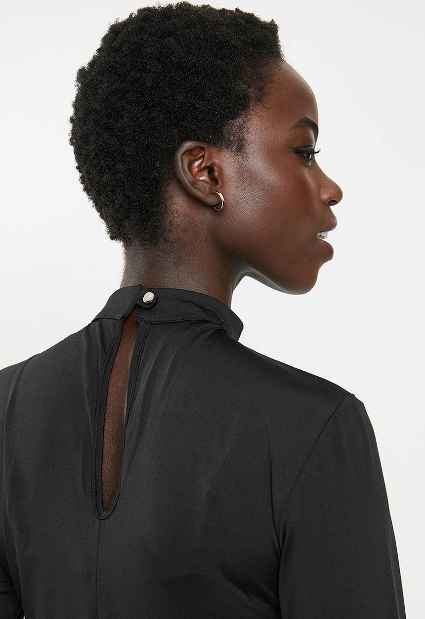 edit - Long balloon sleeve fit & flare dress - black