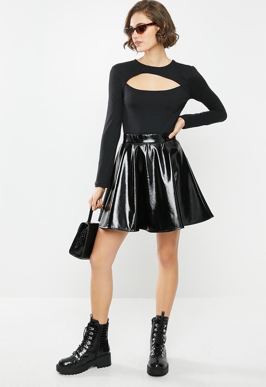 Blake - Vinyl skater mini skirt - black