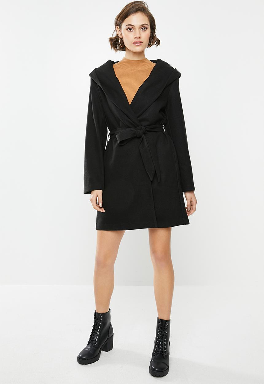Blake - Hooded melton coat - black