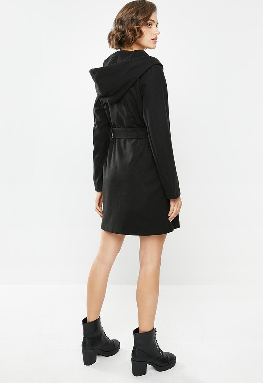 Blake - Hooded melton coat - black