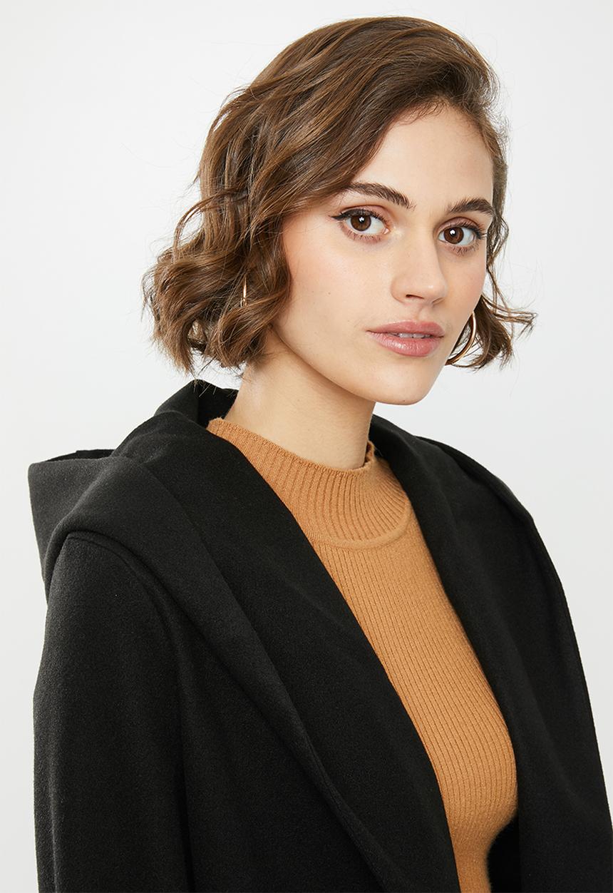 Blake - Hooded melton coat - black