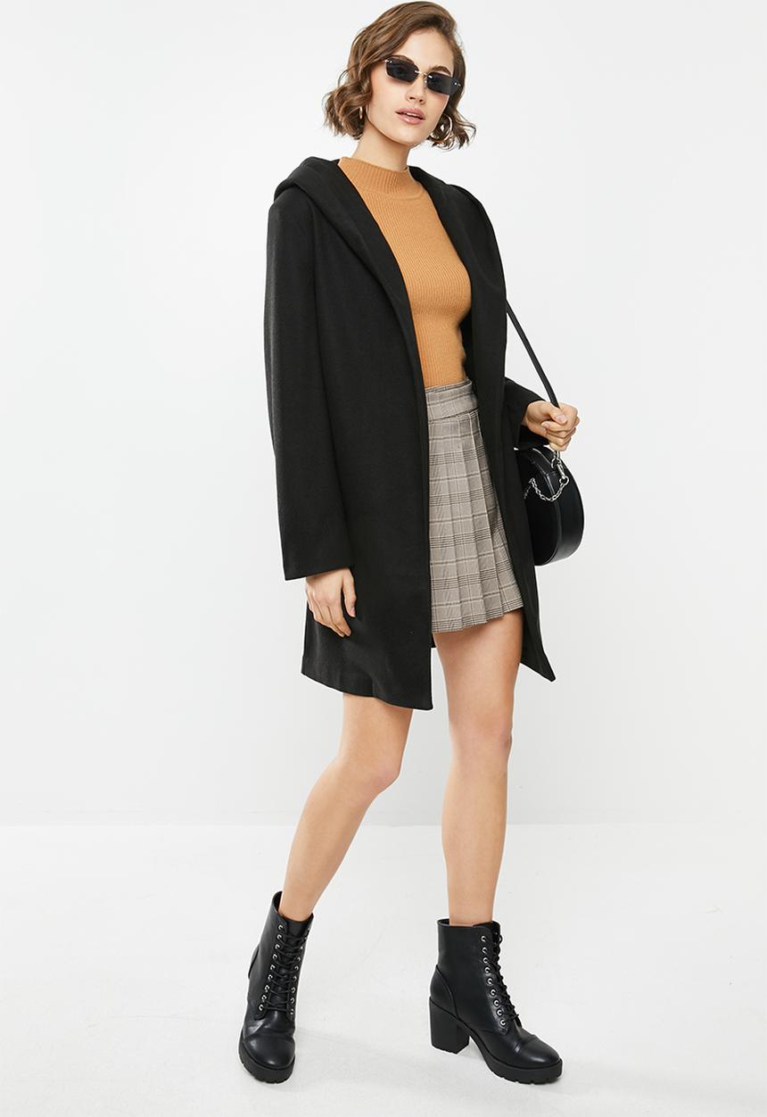 Blake - Hooded melton coat - black