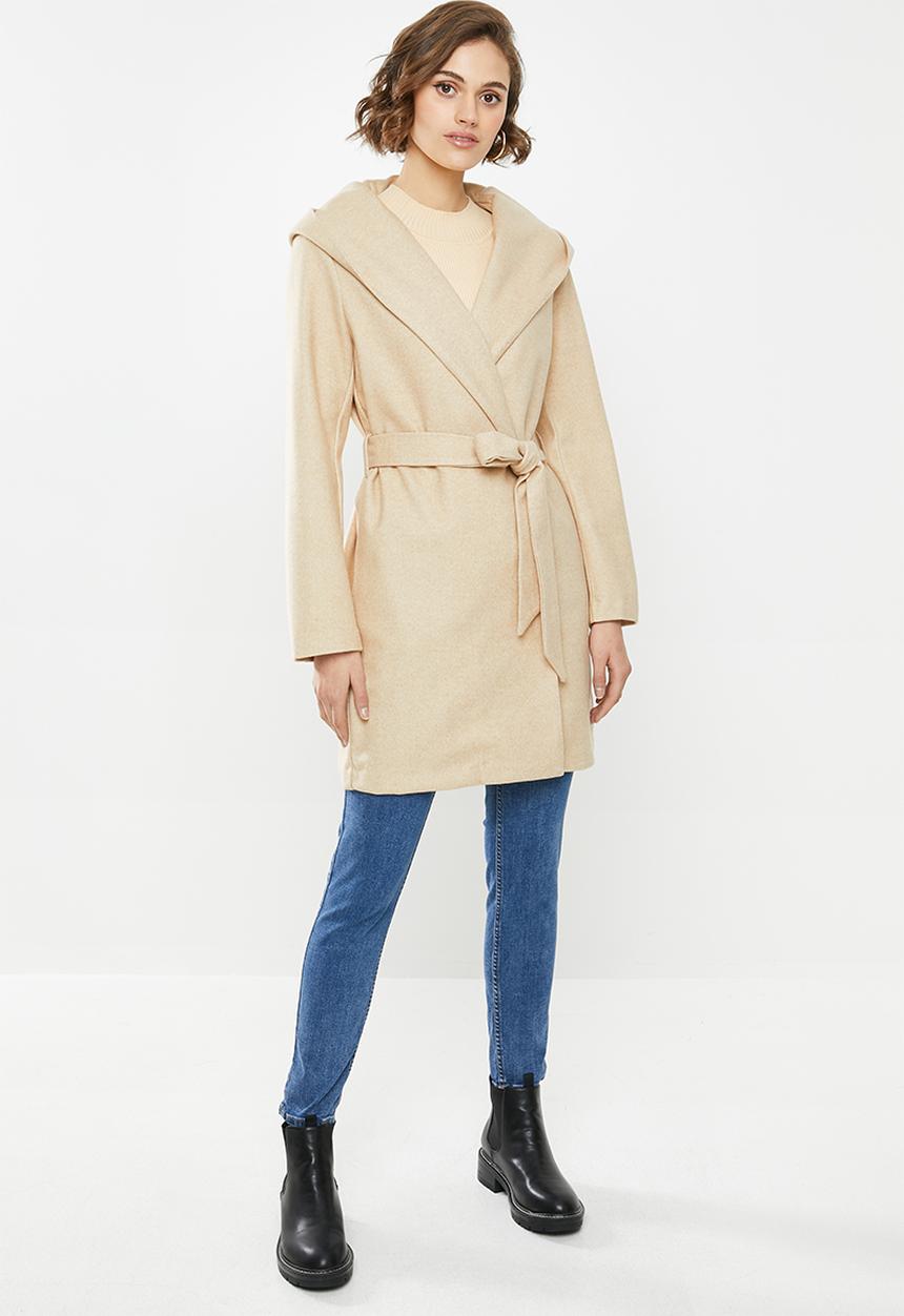 Blake - Hooded melton coat - oatmeal