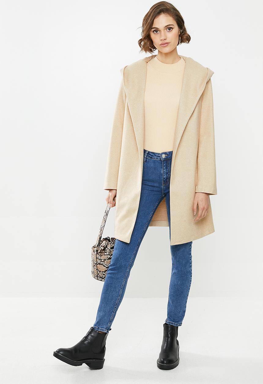 Blake - Hooded melton coat - oatmeal