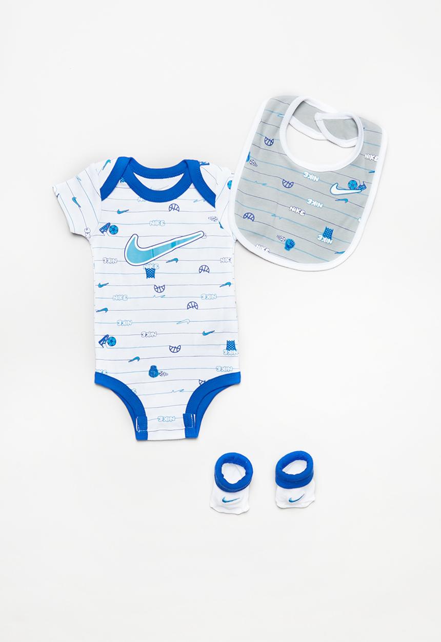 Nike - Multicolor swoosh bib/bodysuit/bootie 3pack - white & blue