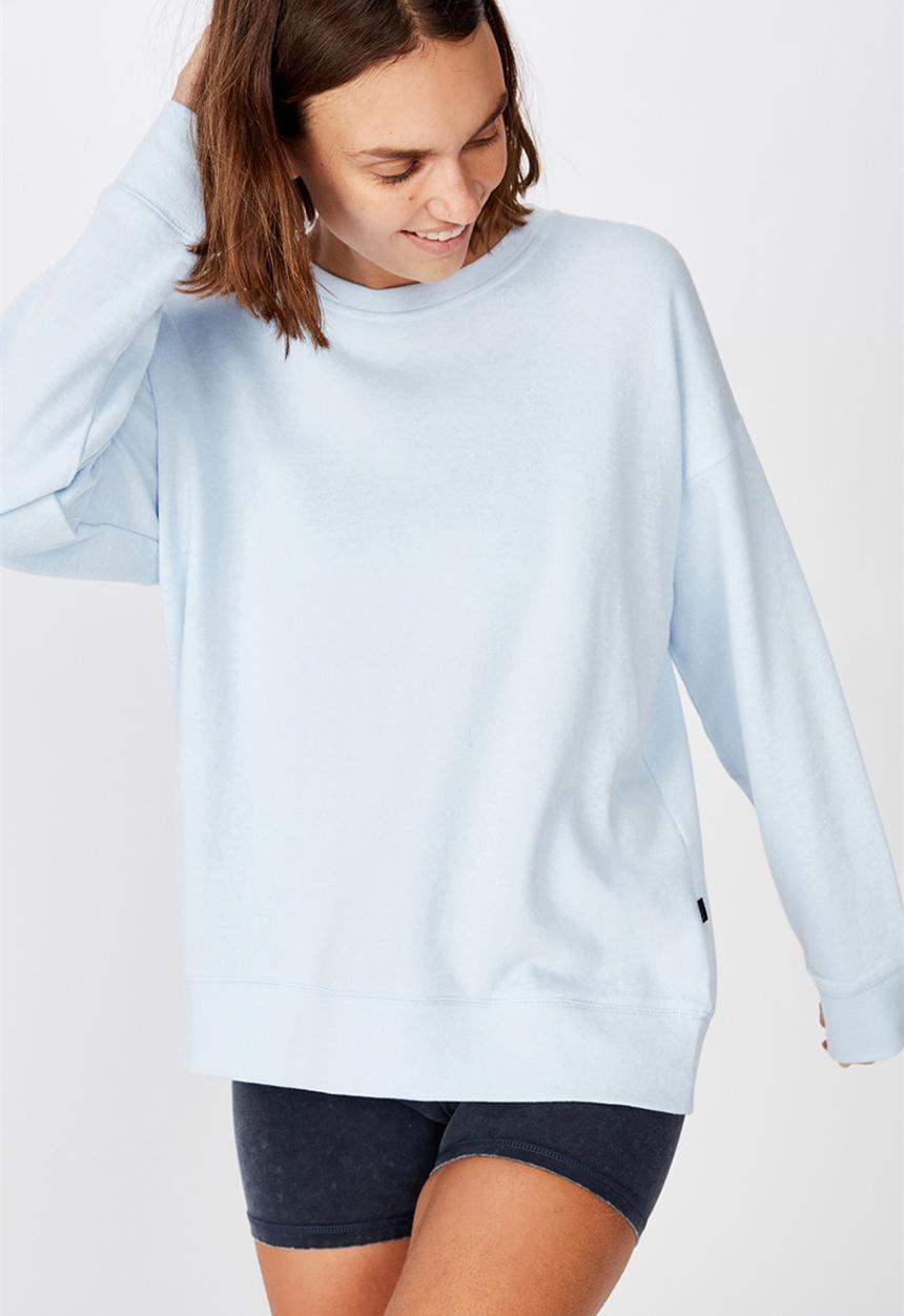 Cotton On - Long sleeve fleece crew top - winter skye blue marle