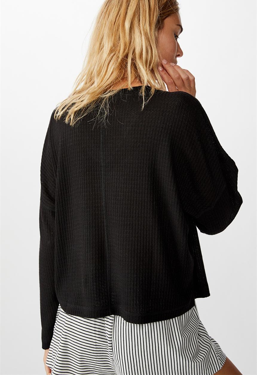 Cotton On - Soft waffle sleep top - black