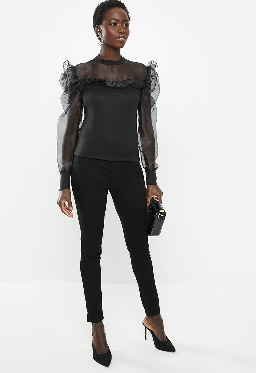 MILLA - Knit organza top - black