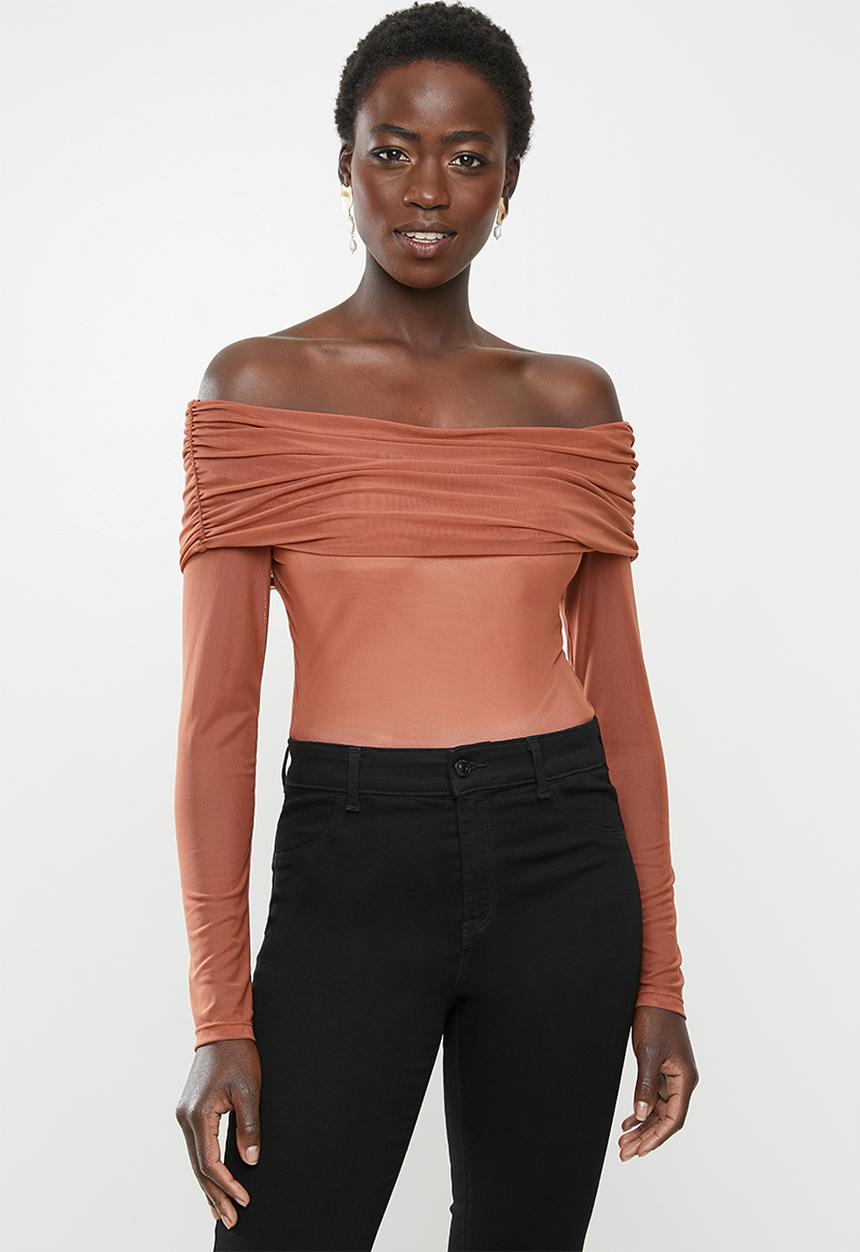 MILLA - Mesh bodysuit - clay