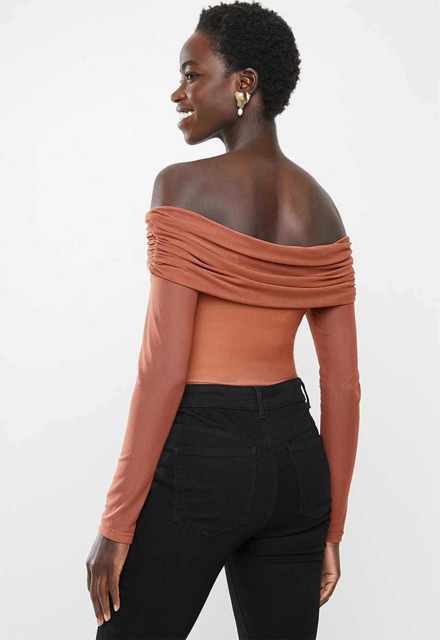 MILLA - Mesh bodysuit - clay