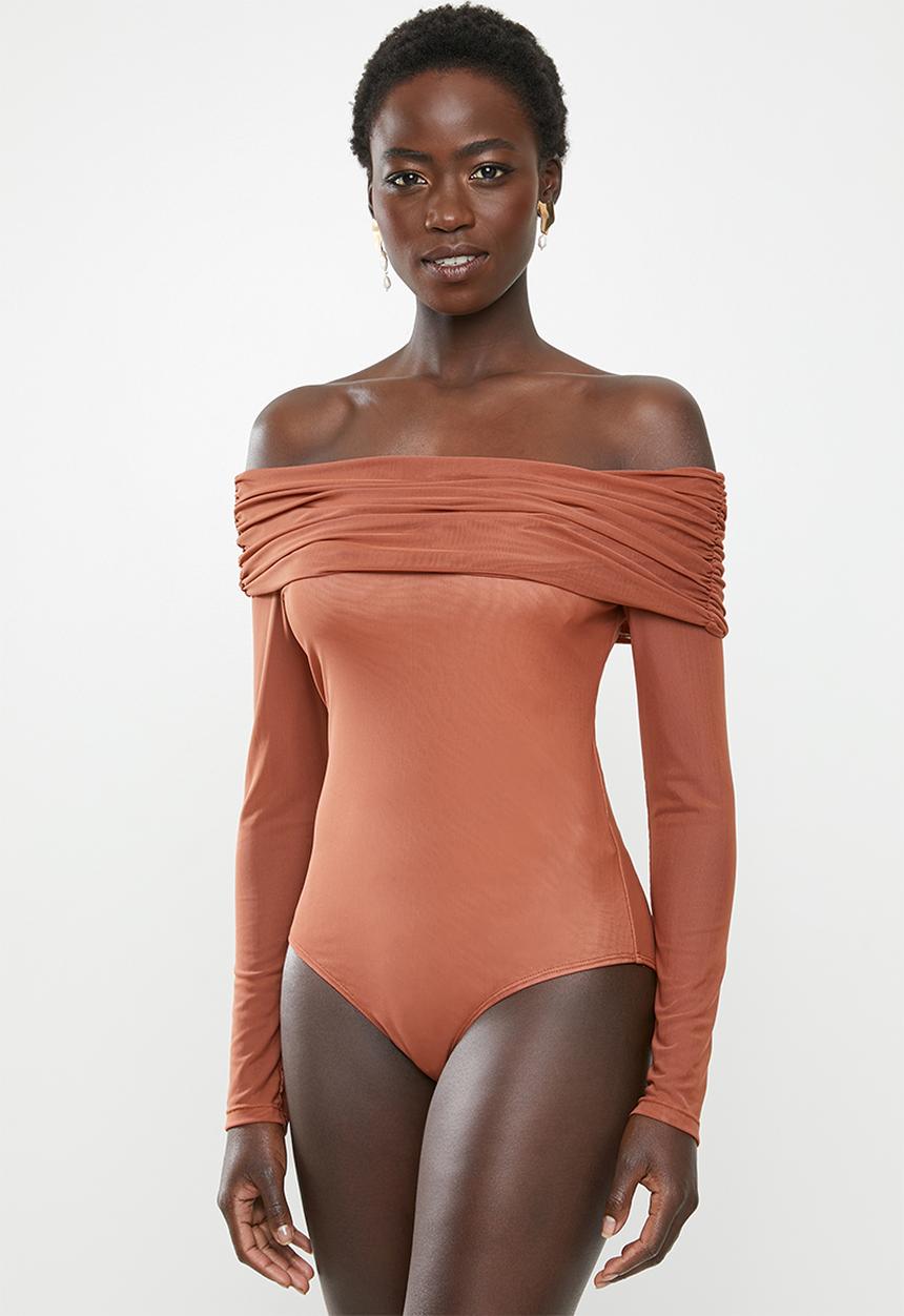 MILLA - Mesh bodysuit - clay
