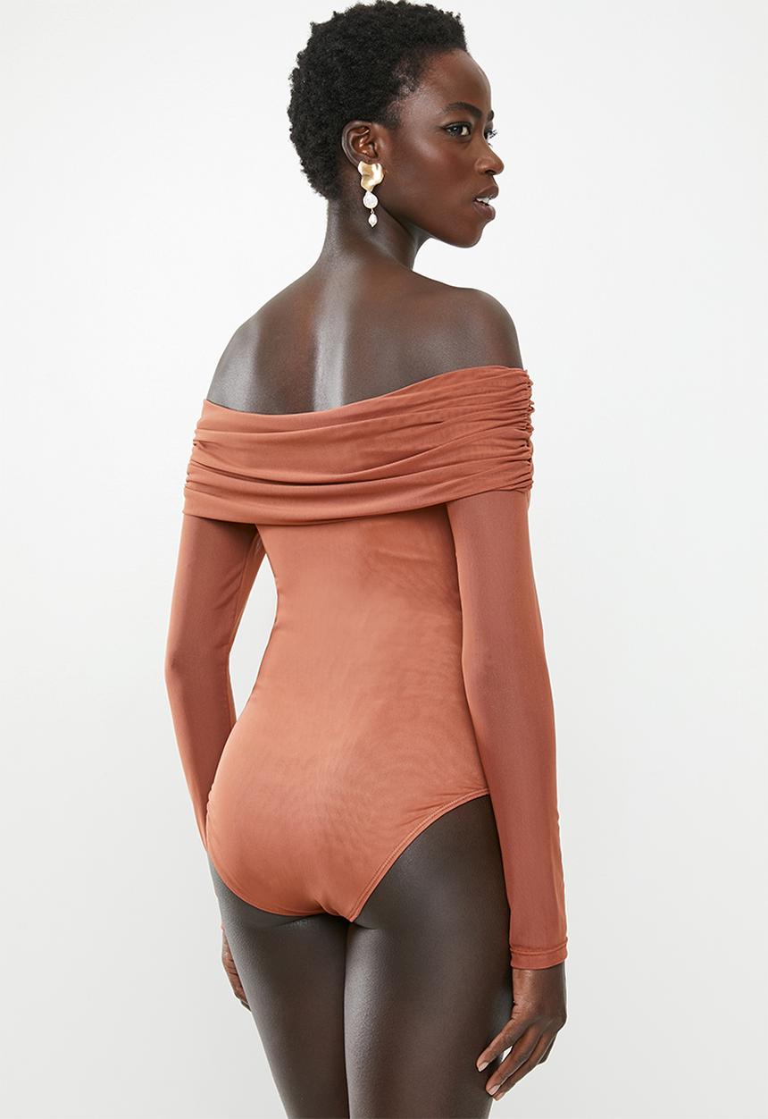 MILLA - Mesh bodysuit - clay
