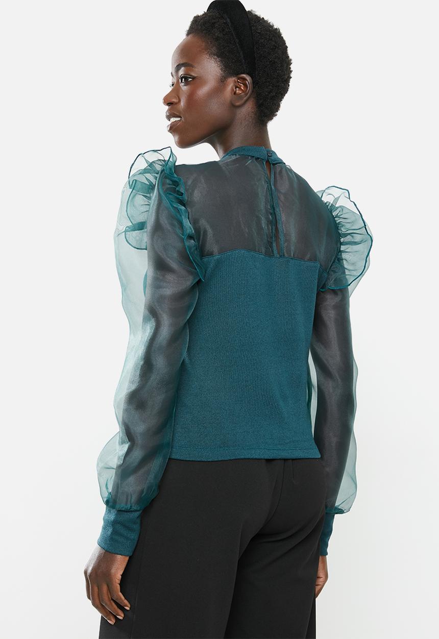 MILLA - Knit organza top - green
