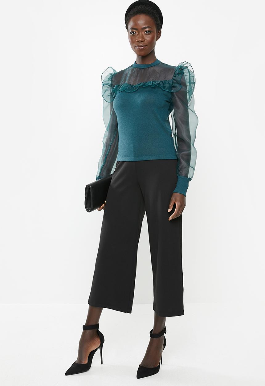 MILLA - Knit organza top - green