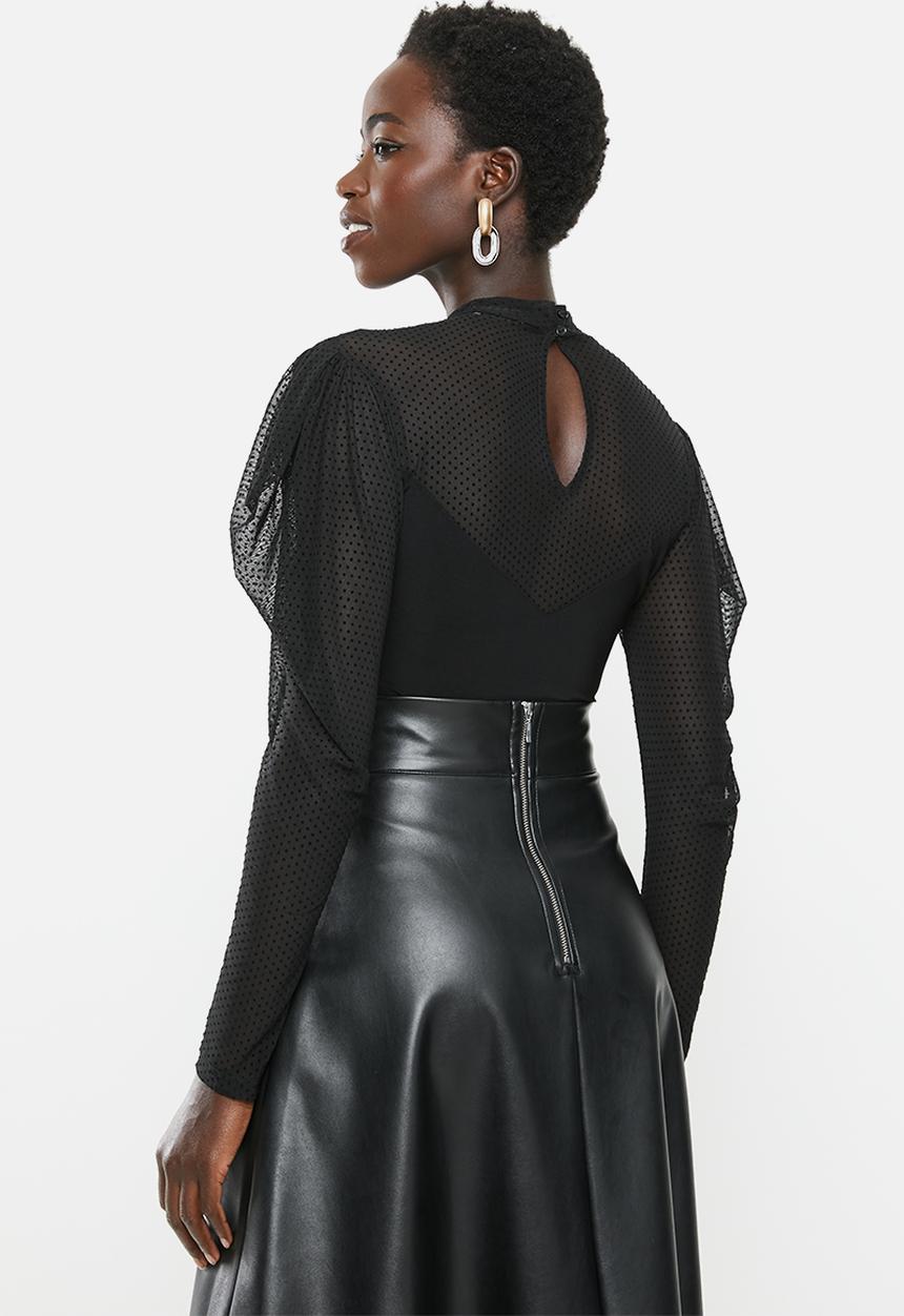 MILLA - Lace turtle bodysuit - black