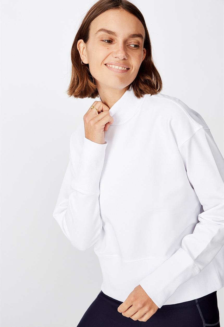 Cotton On - Zip back fleece crew - white