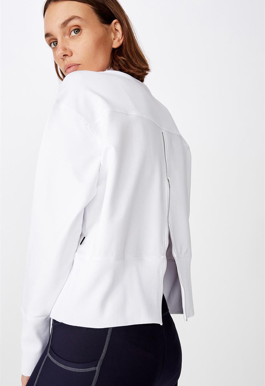 Cotton On - Zip back fleece crew - white