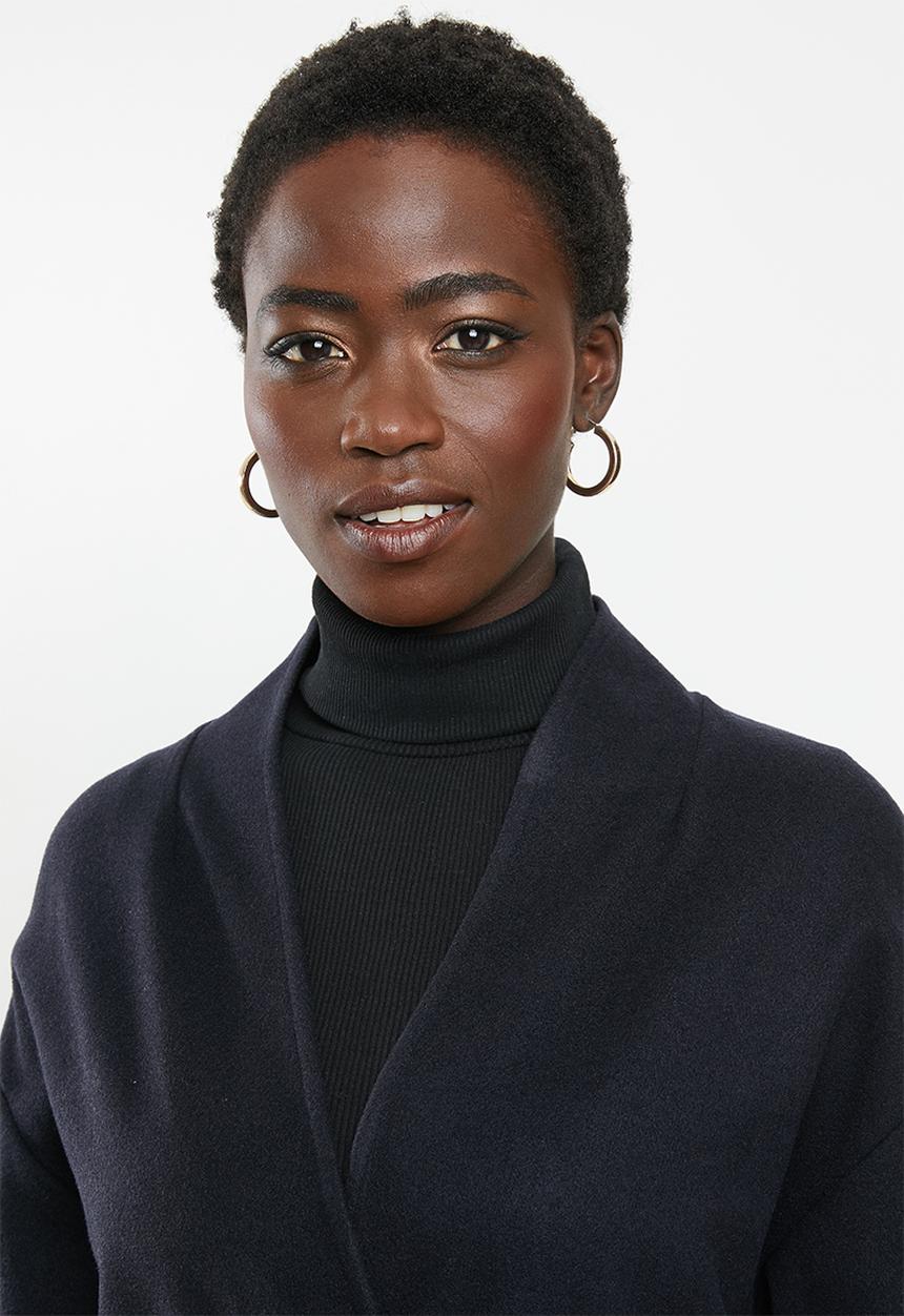 MILLA - Collarless coat - navy