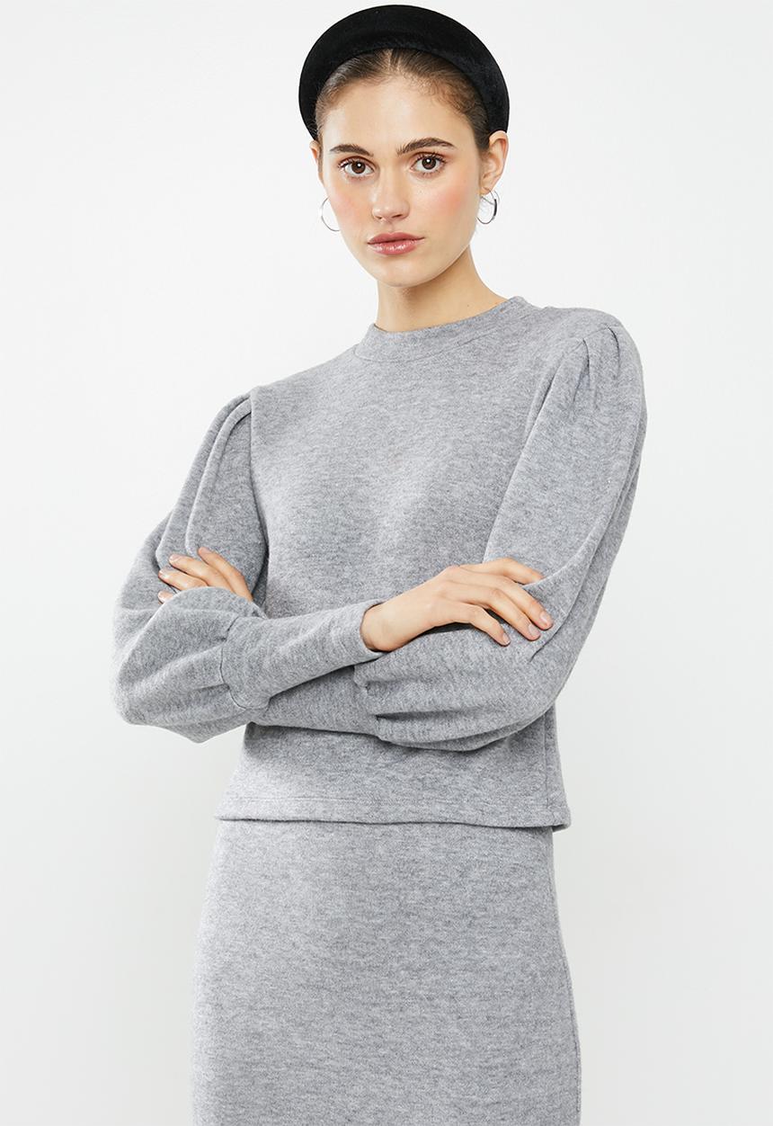 VELVET - Puff sleeve knit top - grey