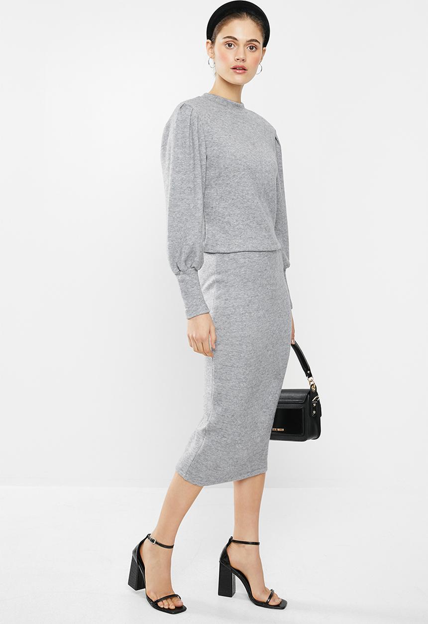 VELVET - Puff sleeve knit top - grey