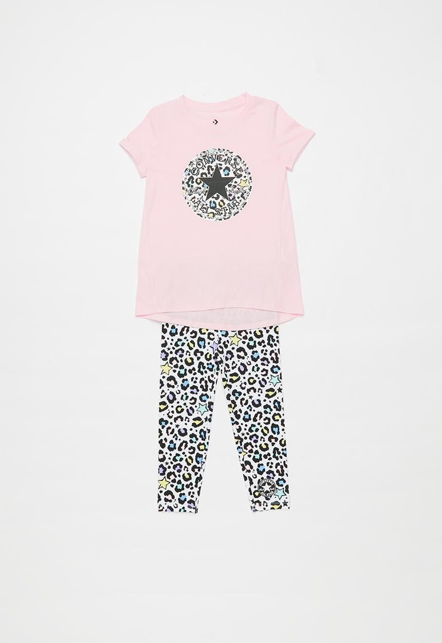 Converse - Converse girls leopard legging set & peplum - pink & white
