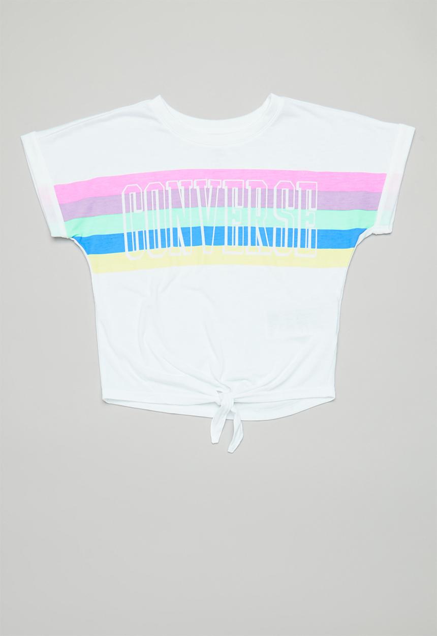 Converse - Converse girls multi colour stripe tie top - white