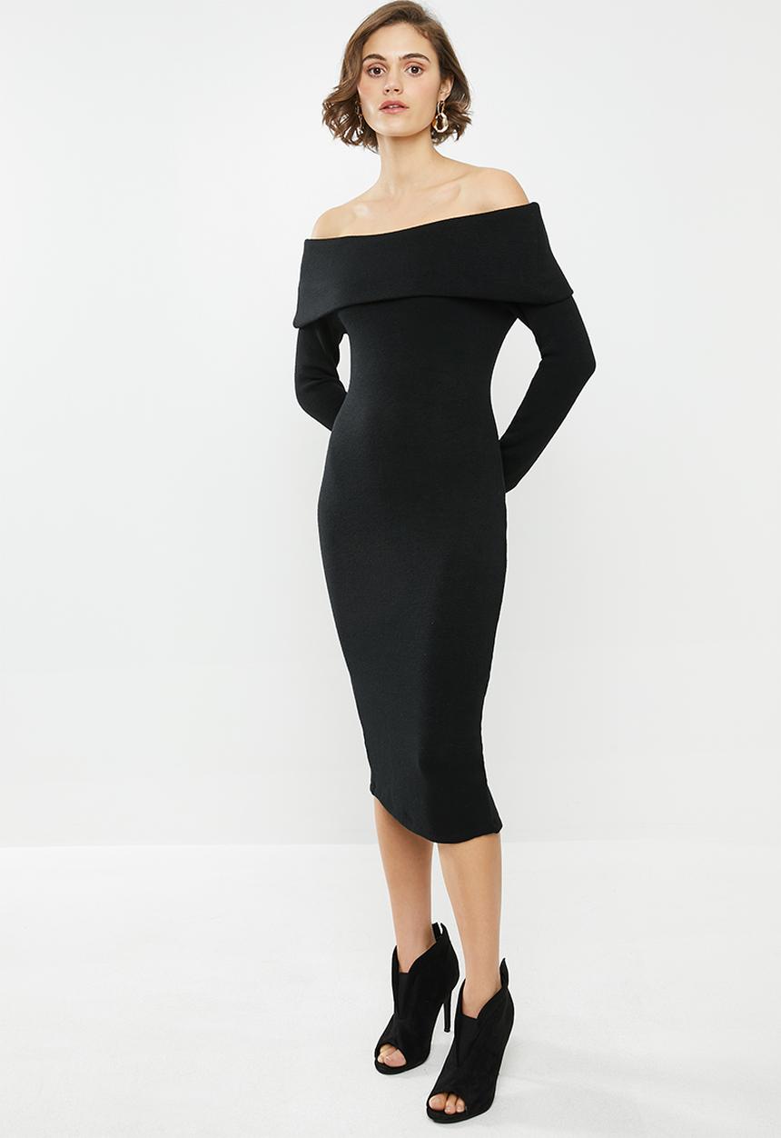 VELVET - Bardot knit dress - black