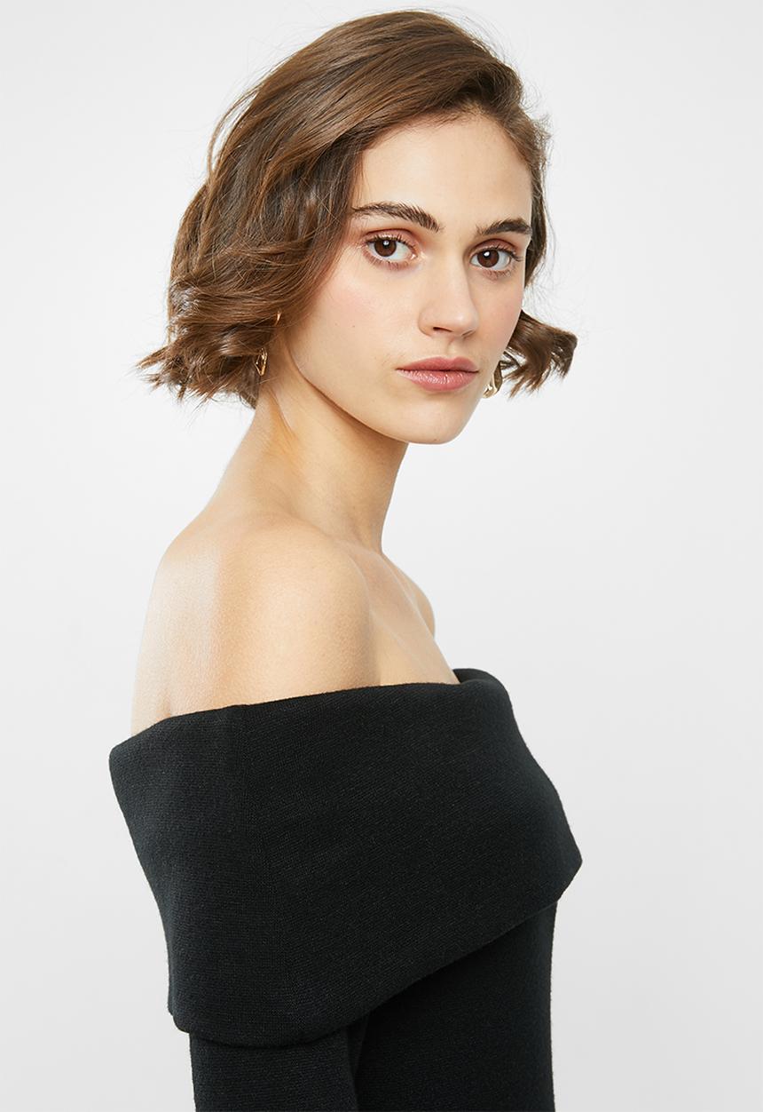 VELVET - Bardot knit dress - black