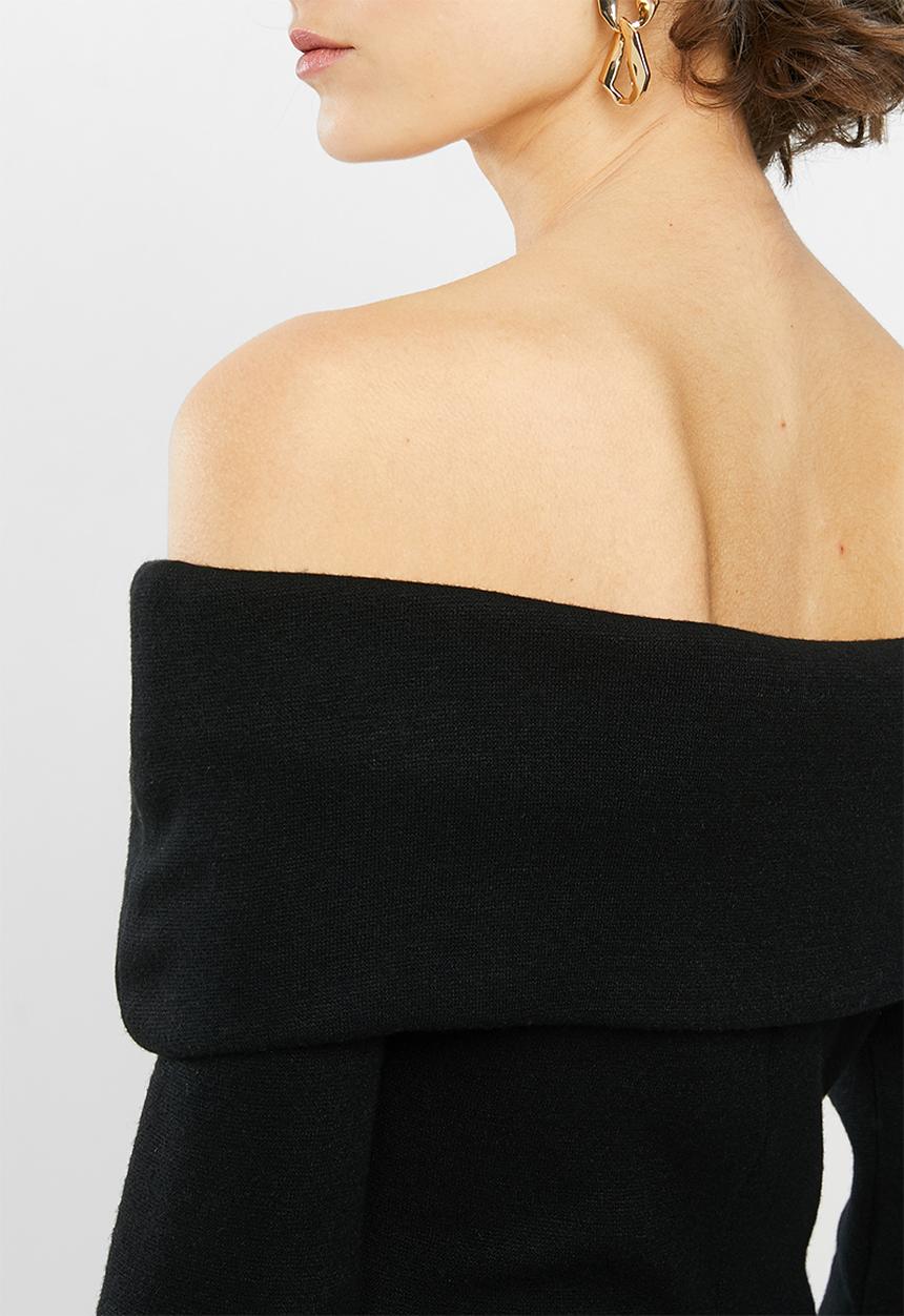 VELVET - Bardot knit dress - black