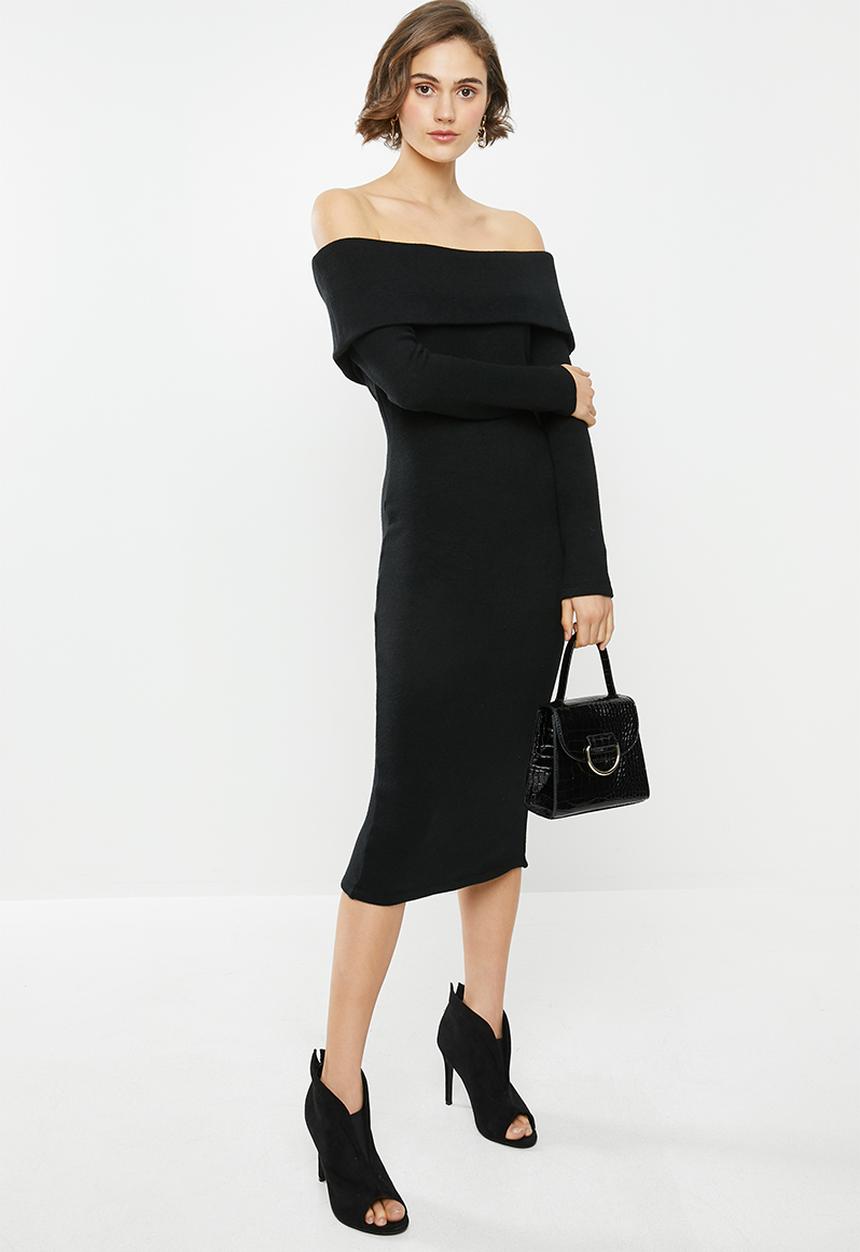 VELVET - Bardot knit dress - black