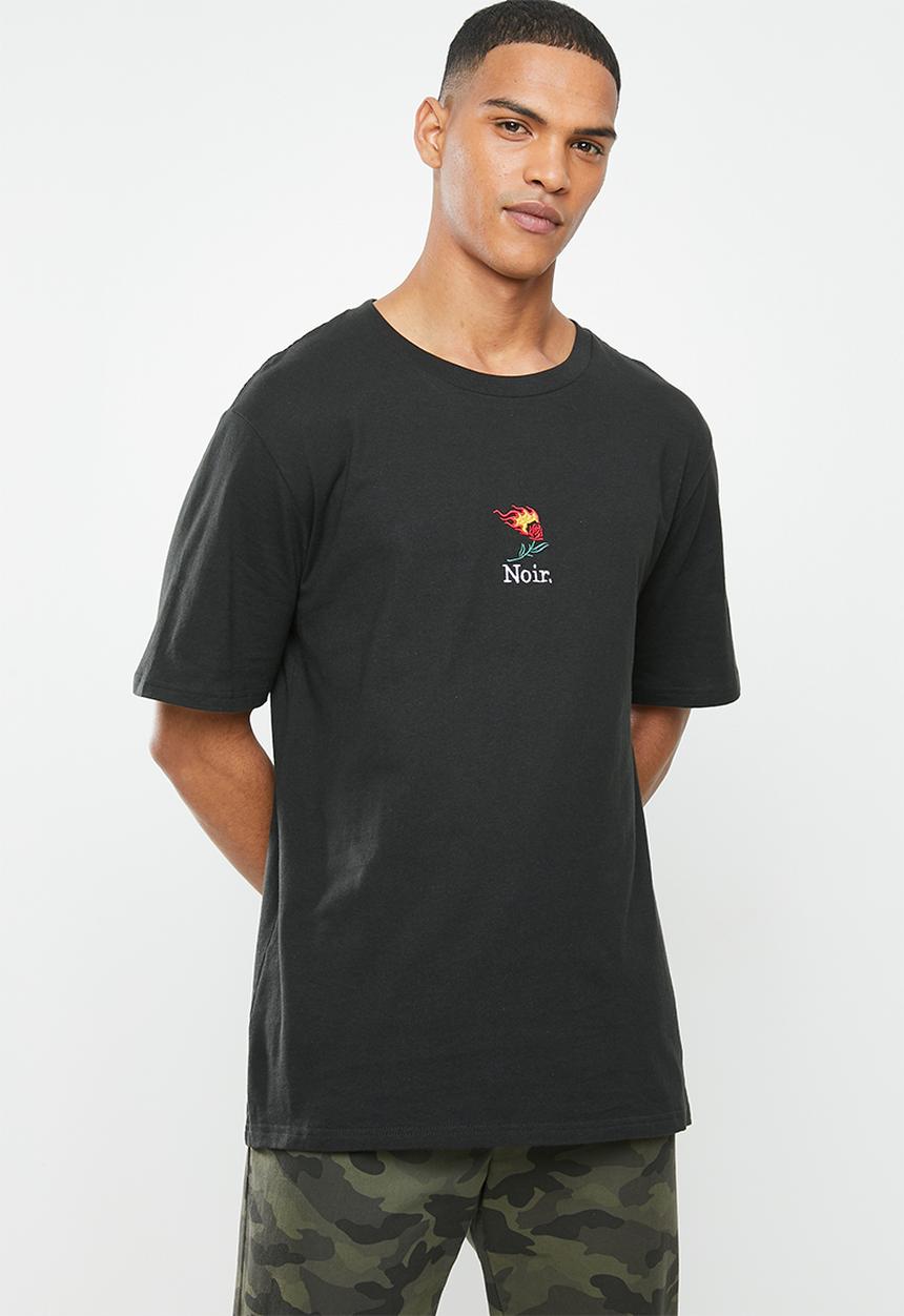 Cotton On - Noir rose tbar art T-shirt - black