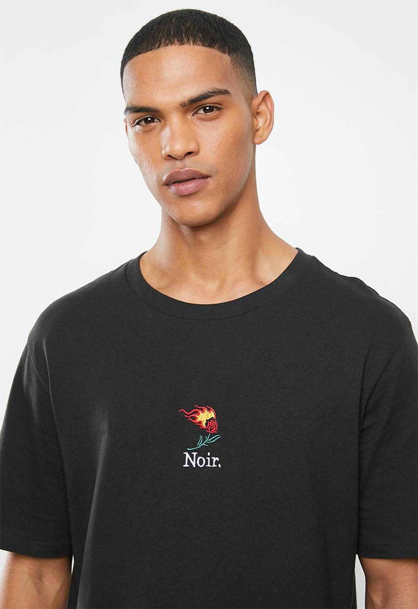 Cotton On - Noir rose tbar art T-shirt - black