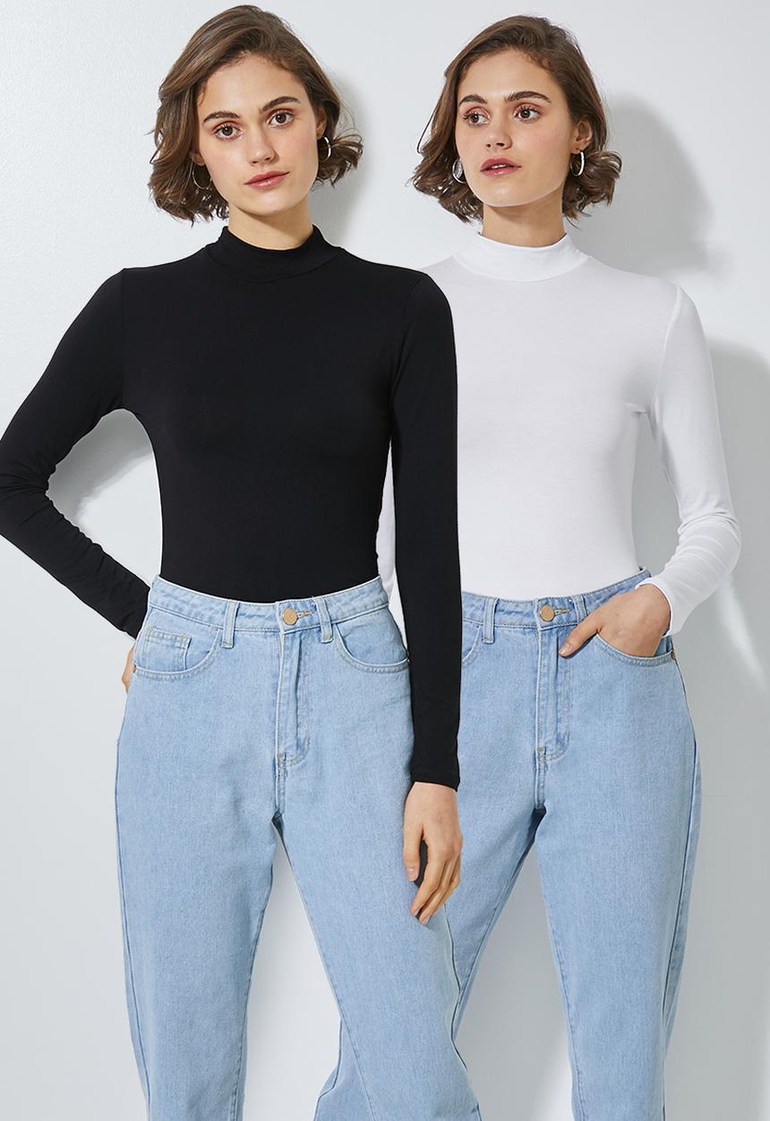 Superbalist - 2 Pack funnel neck tee - black & white