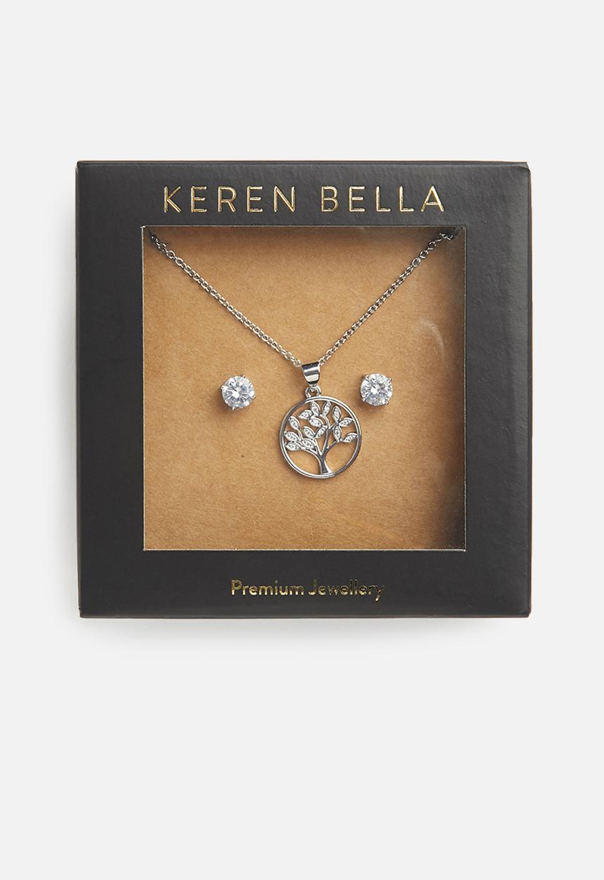 Keren Bella - Tree of life necklace and stud set - silver