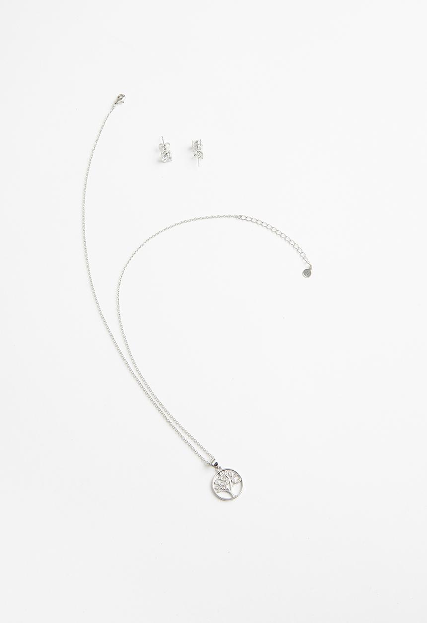 Keren Bella - Tree of life necklace and stud set - silver