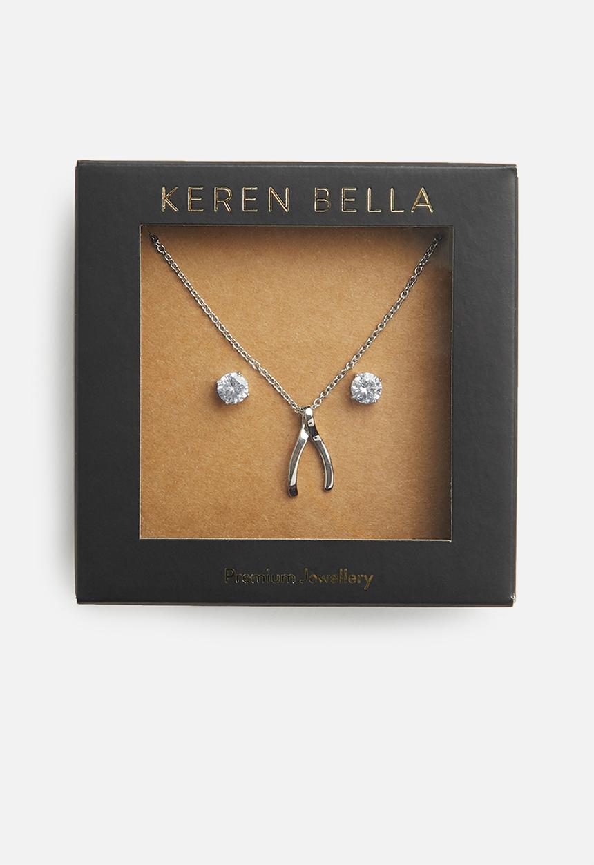 Keren Bella - Wishbone necklace and stud set - silver