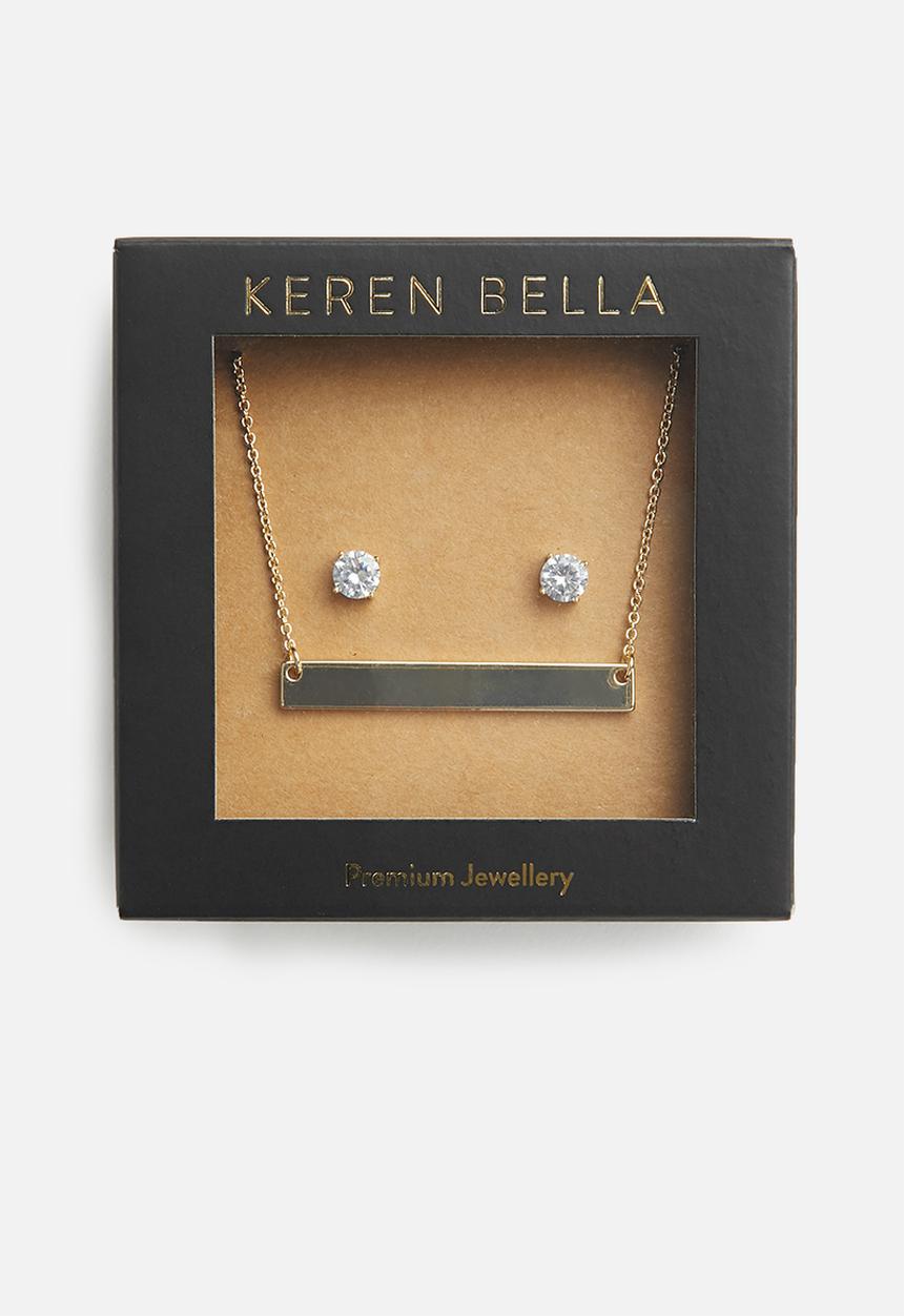Keren Bella - Bar necklace and stud set - gold