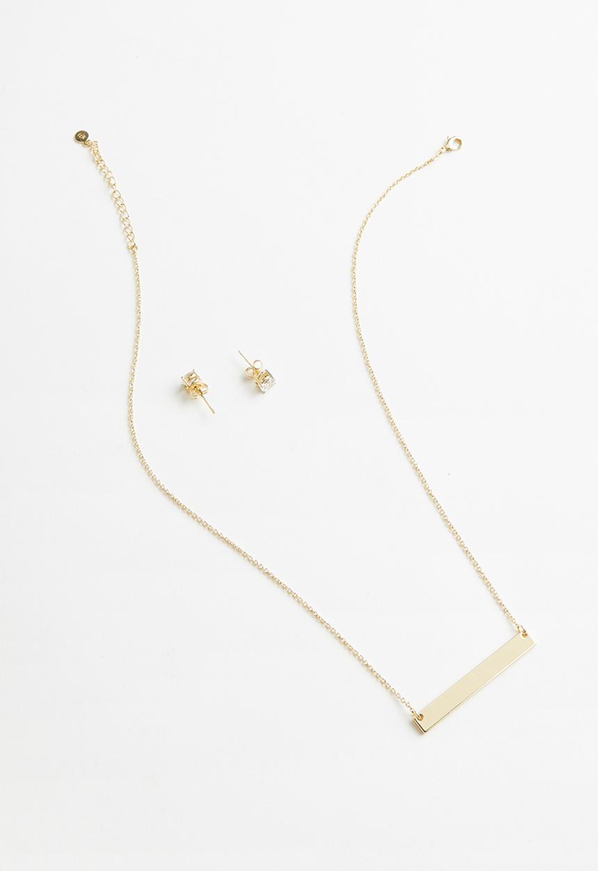 Keren Bella - Bar necklace and stud set - gold