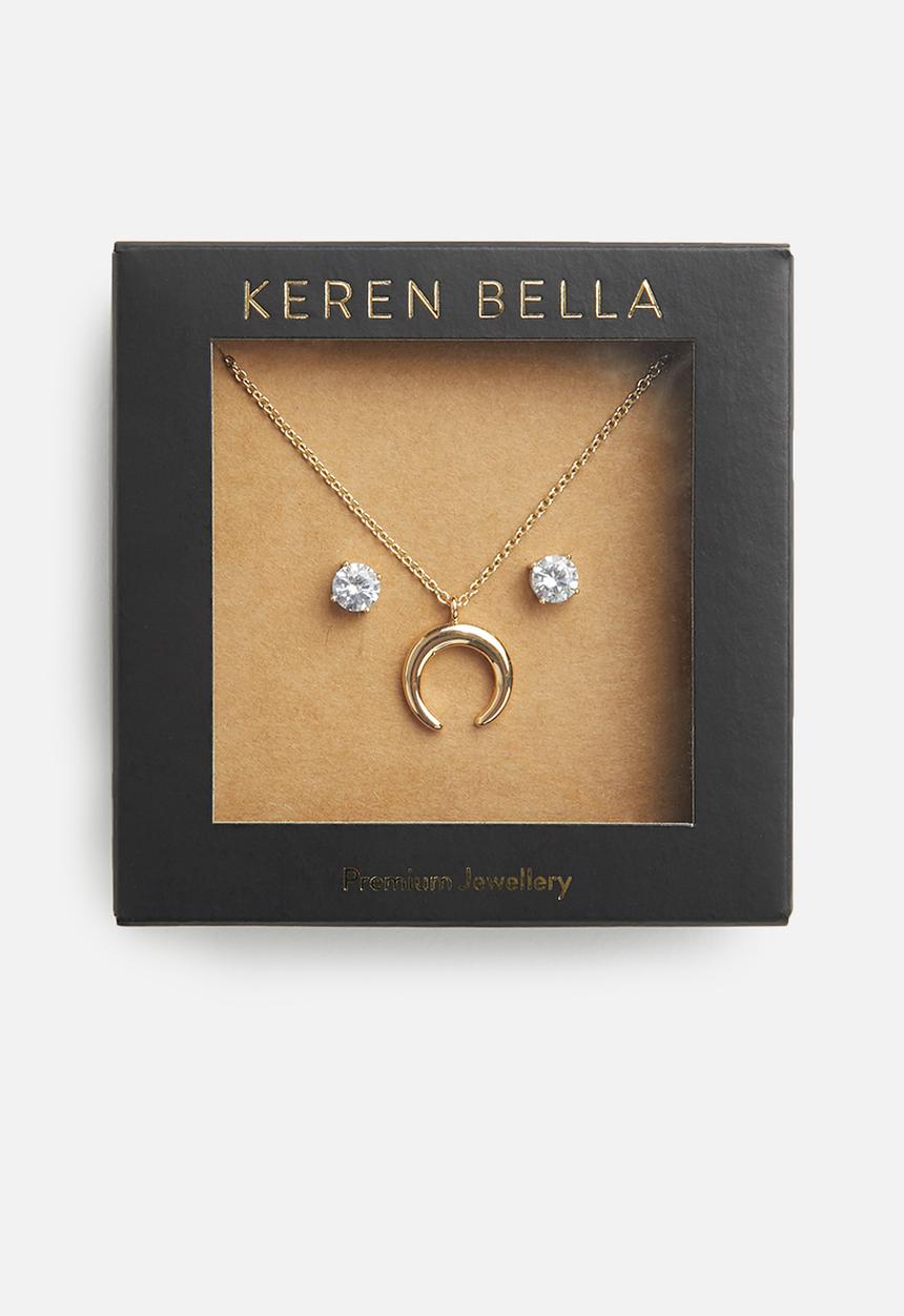 Keren Bella - Horn necklace and stud set - gold