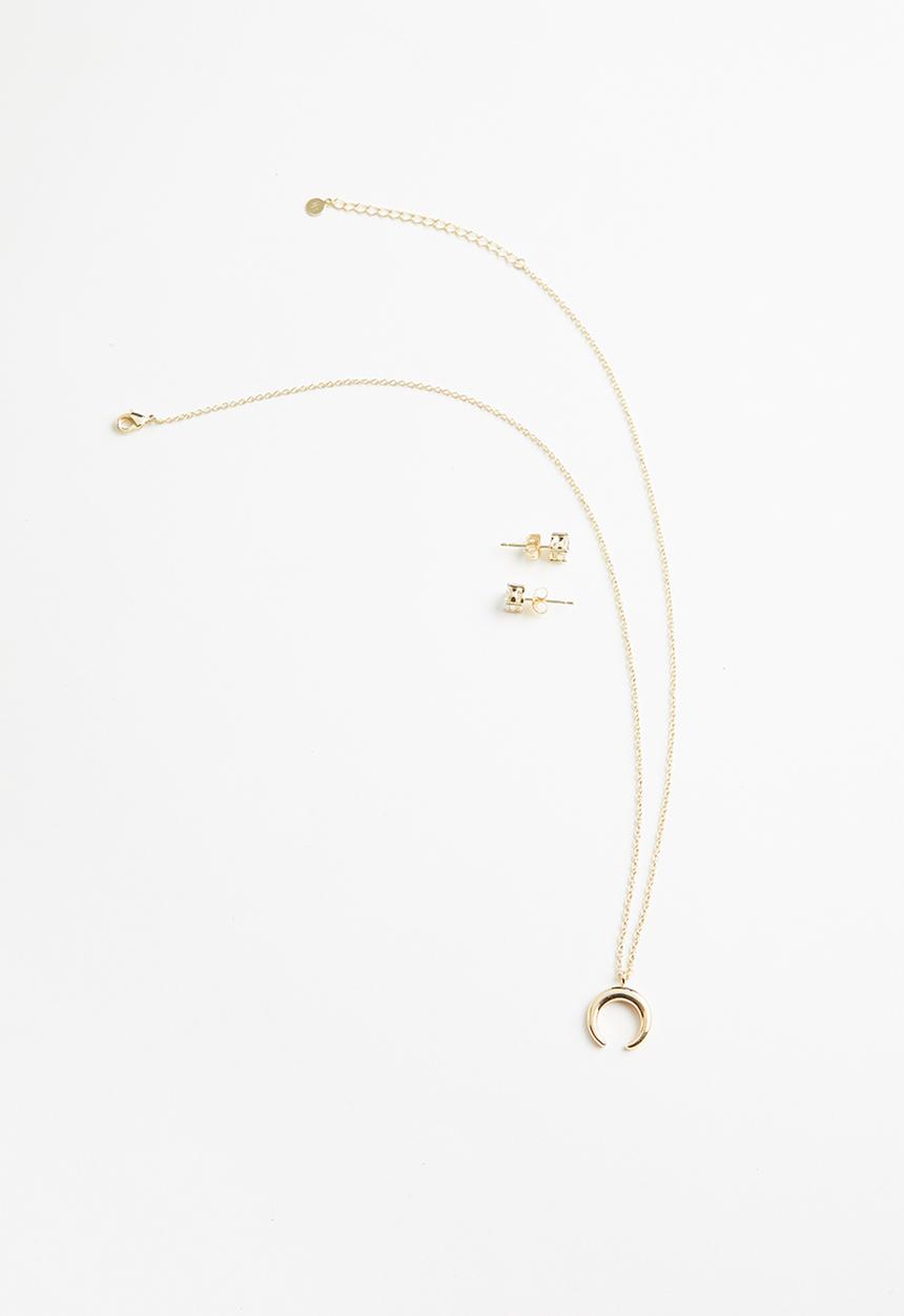 Keren Bella - Horn necklace and stud set - gold