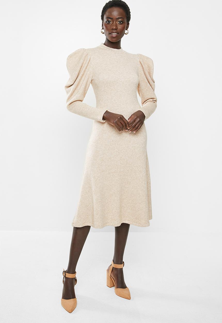 MILLA - Puff sleeve knit dress - beige