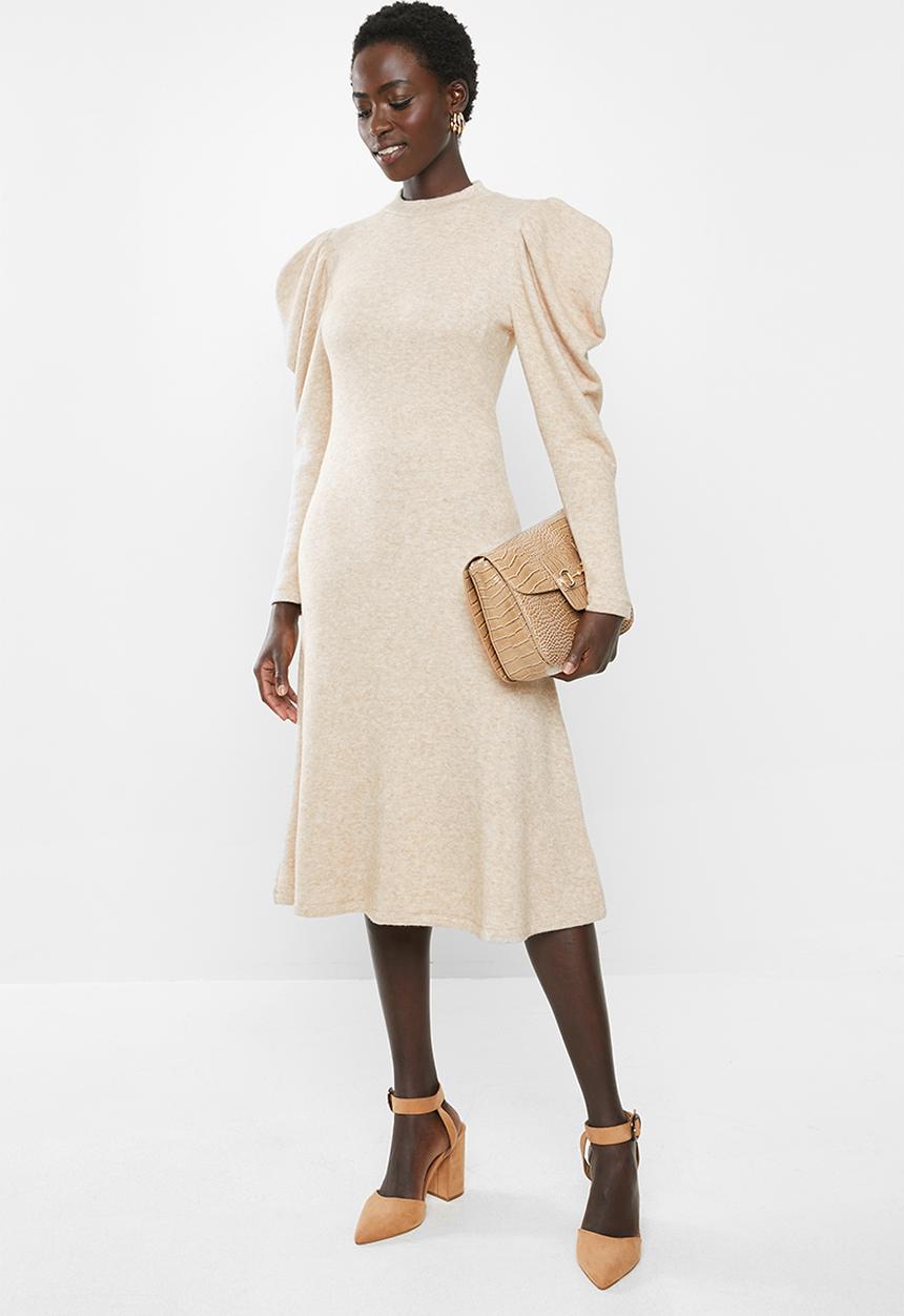 MILLA - Puff sleeve knit dress - beige
