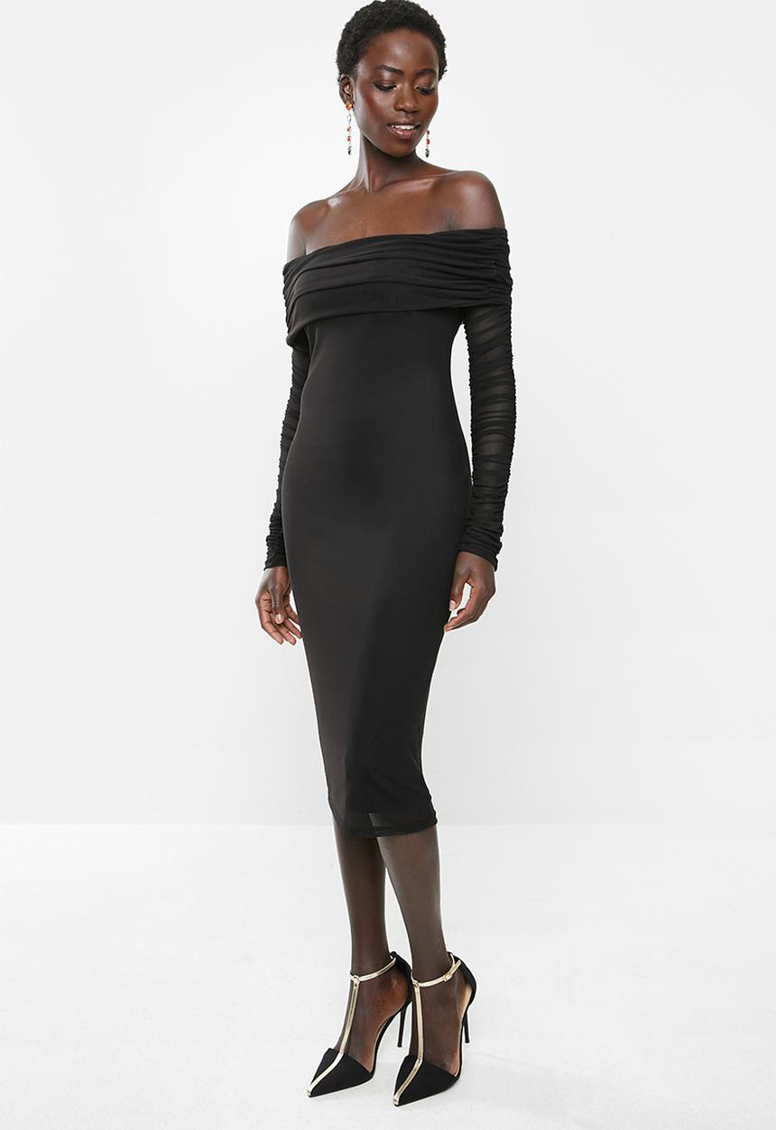 MILLA - Mesh bardot dress - black