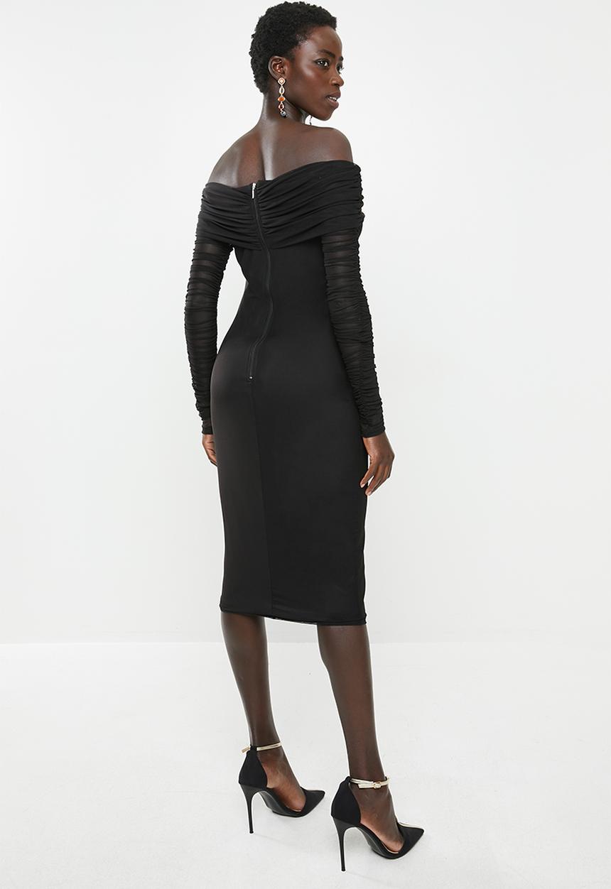 MILLA - Mesh bardot dress - black
