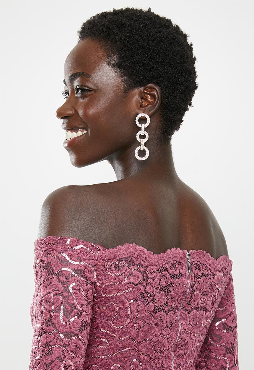 MILLA - Lace bardot maxi dress - rose