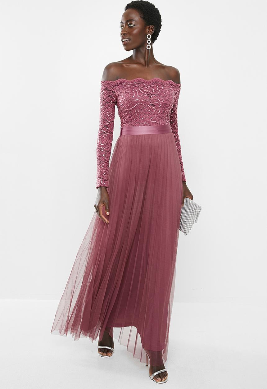 MILLA - Lace bardot maxi dress - rose