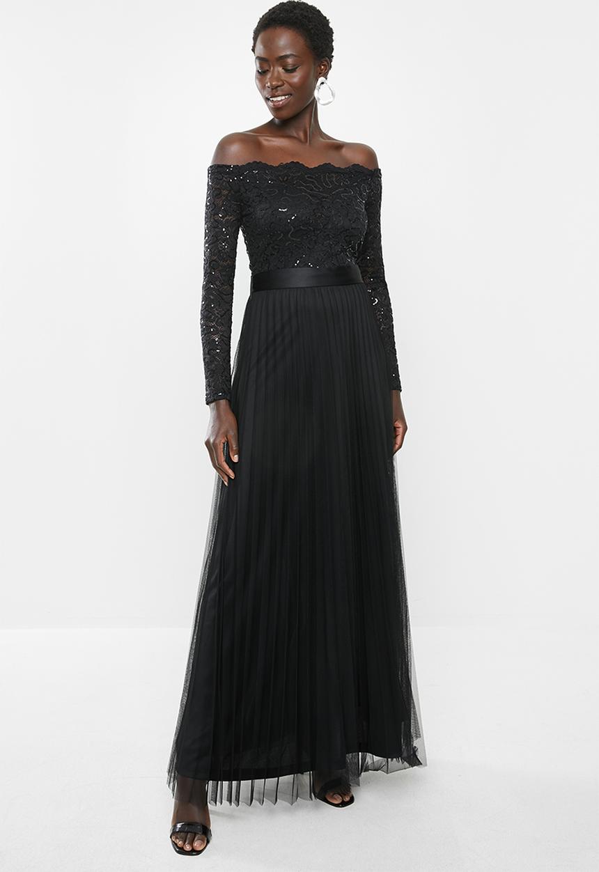 MILLA - Lace bardot maxi dress-black
