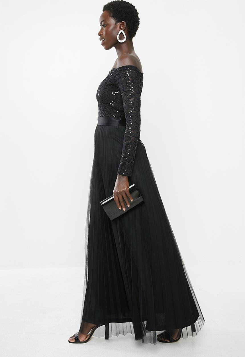 MILLA - Lace bardot maxi dress-black