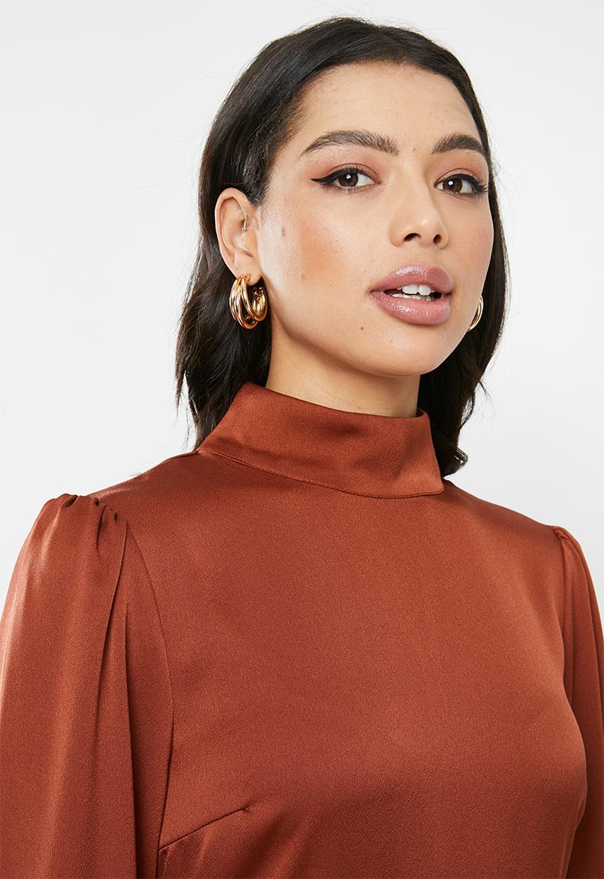 Glamorous - High neck peplum - rust