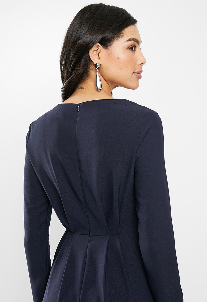 edit - Long sleeve crepe pleat front suit dress - navy
